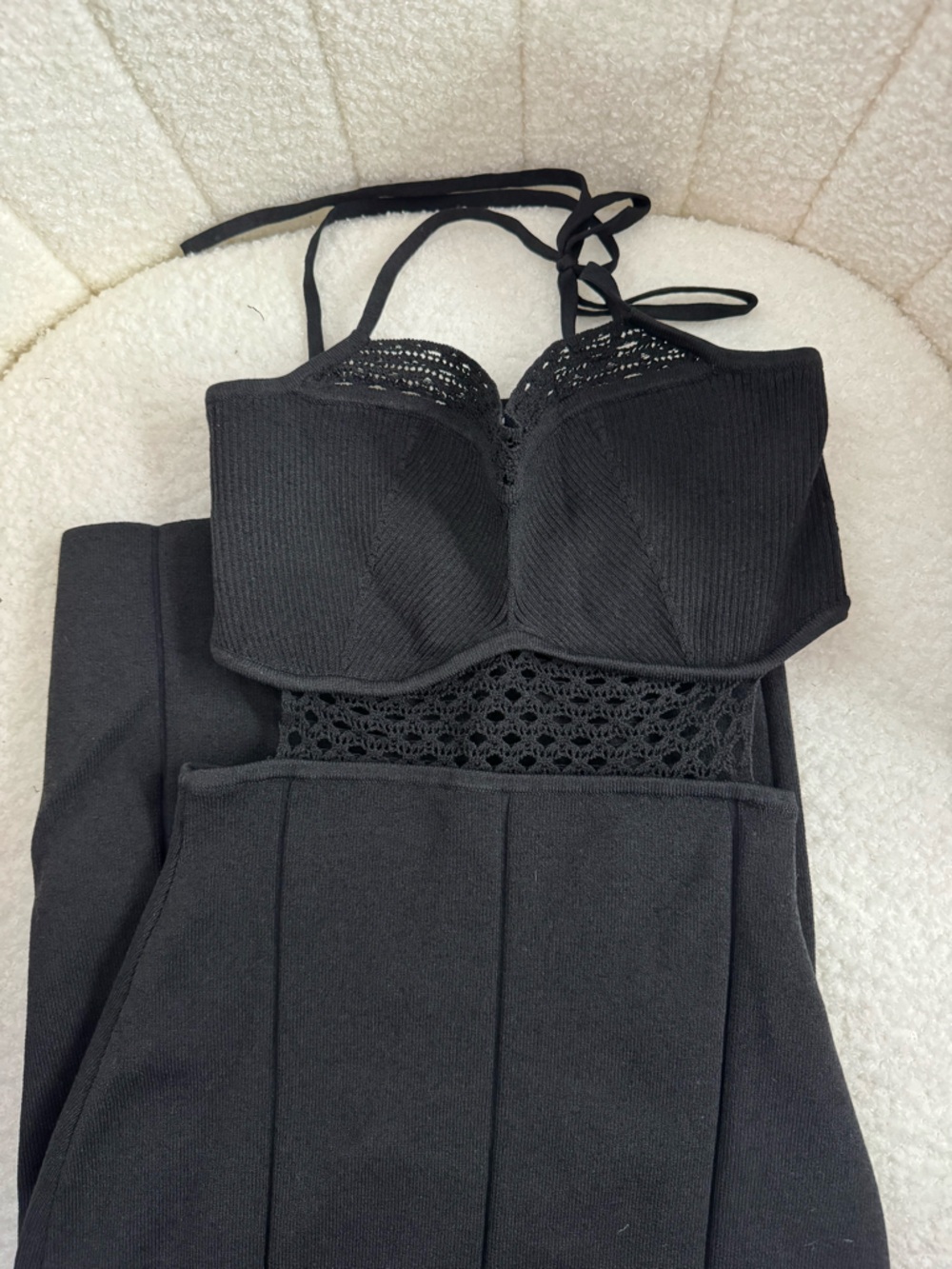 Express Black Halter Neck Crochet Dress in Size XS
